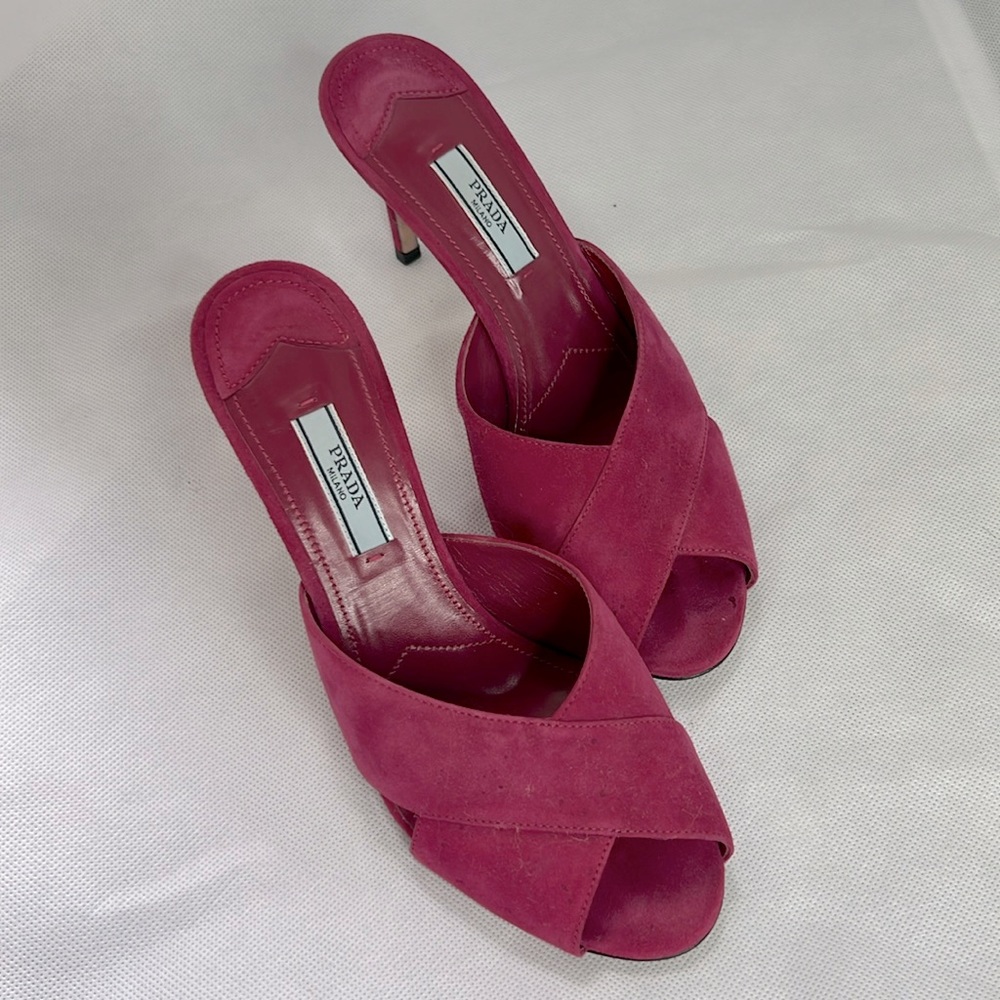 Prada Pink Suede Heels, size 37.5, US 7, gorgeous rich color